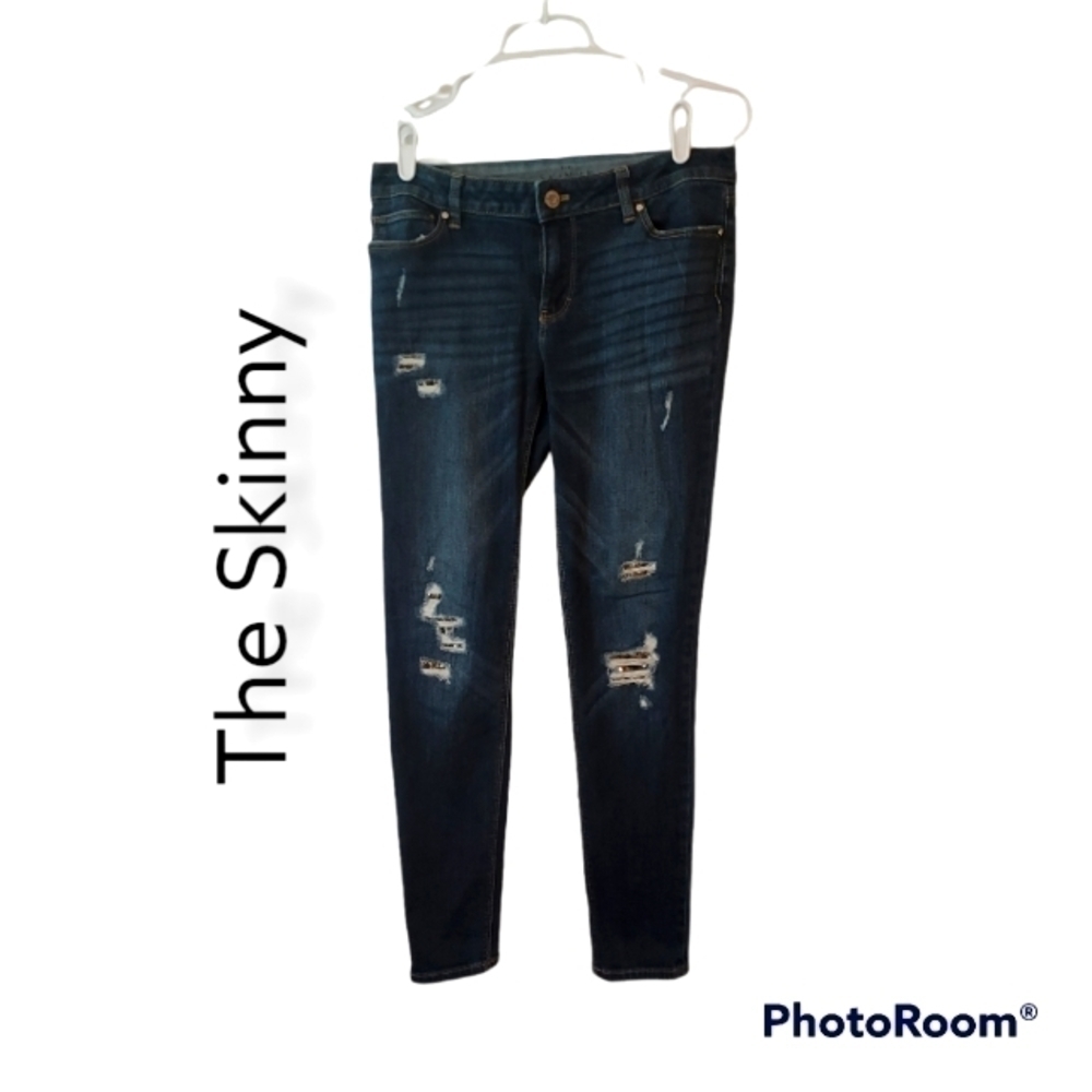 𝅺THE SKINNY distressed sequin sparkle patch denim bedazzled jeans sz 4 30…